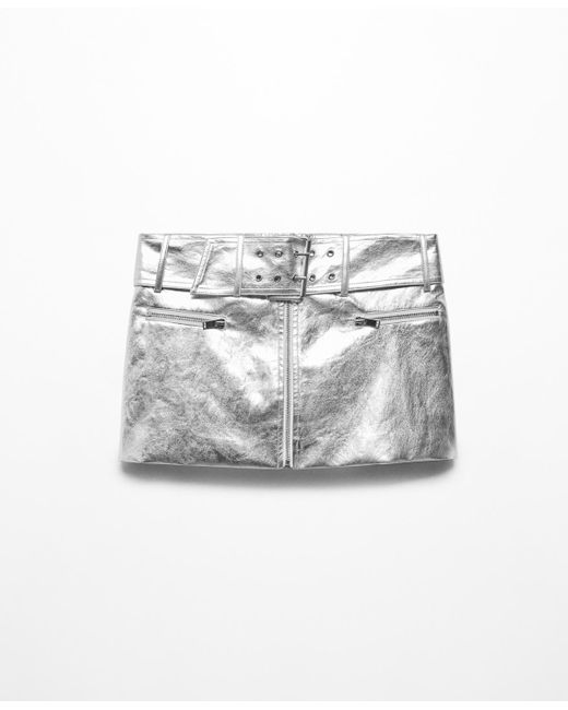 Mango White Belted Metallic Mini-skirt