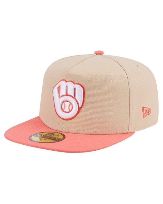 KTZ Pink Light Beige/coral Milwaukee Brewers Two-tone Color Pack A-frame 59fifty Fitted Hat