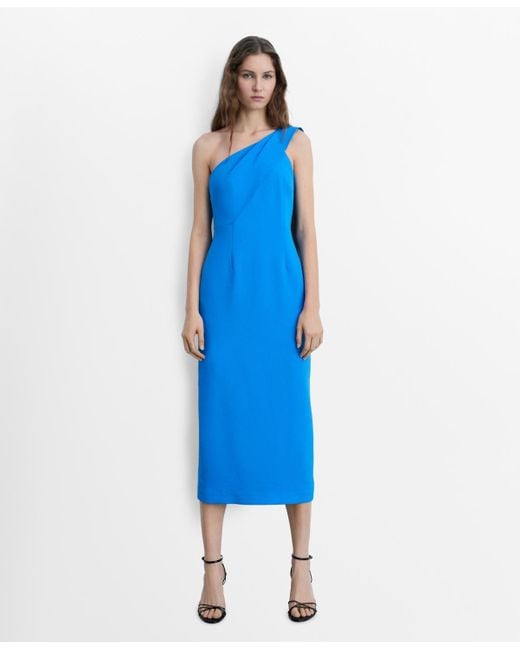 Mango Blue Off-shoulder Asymmetric Dress