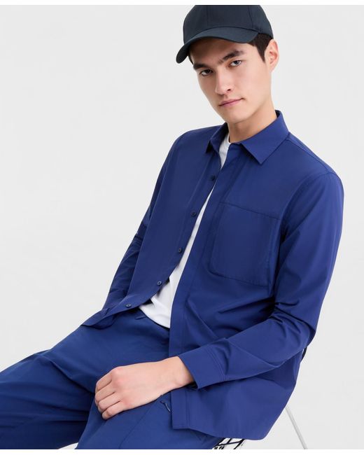 Alfani Blue Stretch Shirt Jacket for men