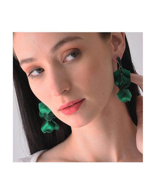 SOH Green Metallic Petal Drop Earrings
