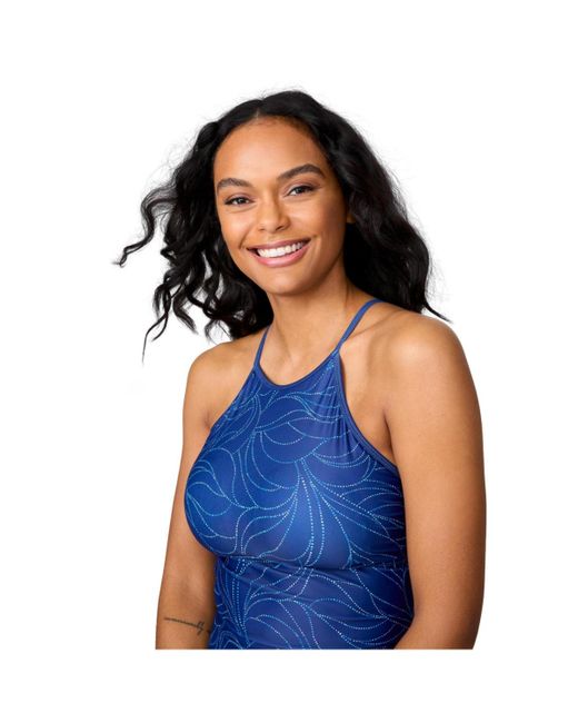 Free Country Blue High Neck Macrame Back Tankini Top
