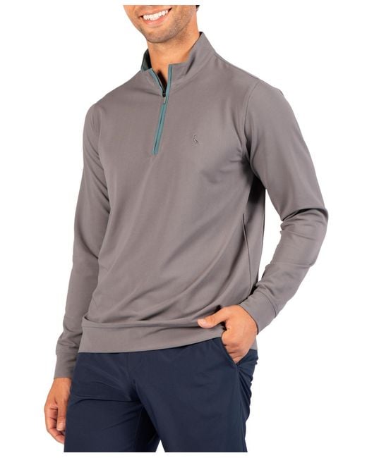 Tailorbyrd Gray Micro Grid Performance Quarter Zip for men