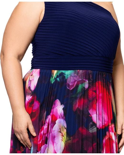 Xscape Red Plus Size One-shoulder Pleated Gown