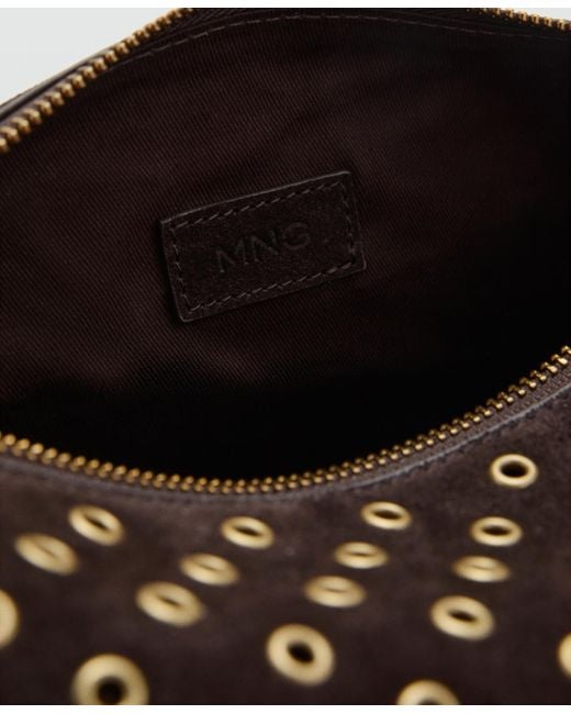 Mango Black Eyelets Detail Suede Shopper Bag
