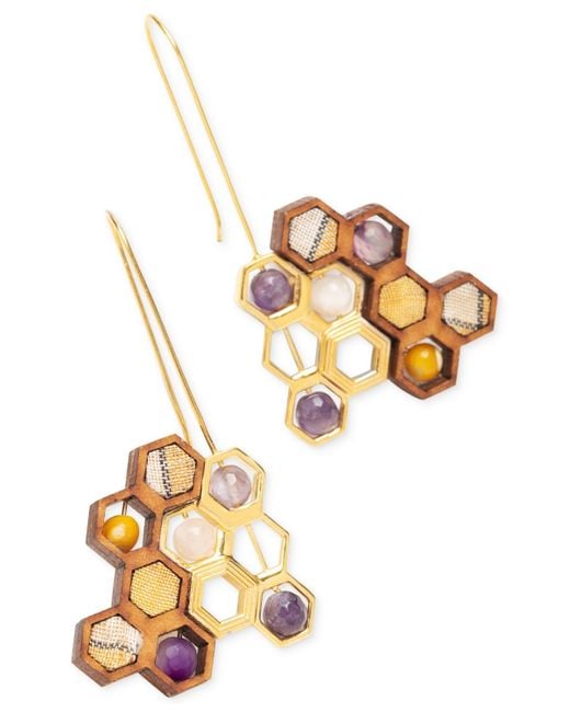 Nectar Nectar New York Metallic 18k Gold-plated Mixed Gemstone Honeycomb Drop Earrings