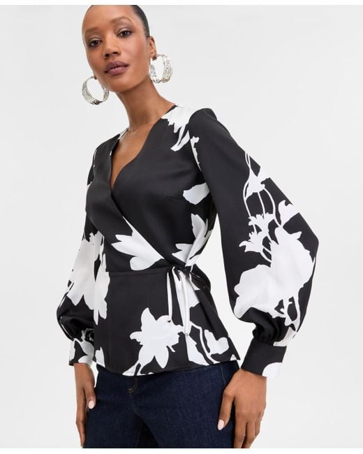 INC International Concepts White Printed Peplum Top