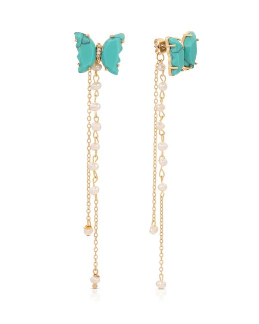 Ettika Blue Butterfly Freshwater Pearl Chain Dangle Earrings