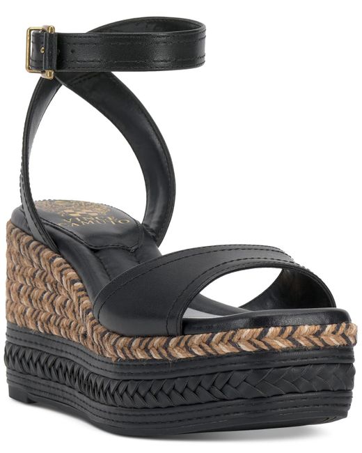 Vince Camuto Black Lilla Two-piece Platform Wedge Sandals