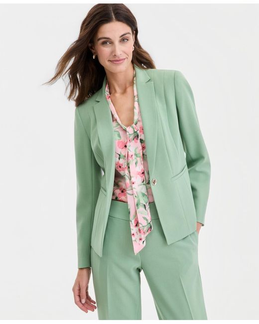 Kasper Green Stretch Crepe One-button Panel-seamed Blazer