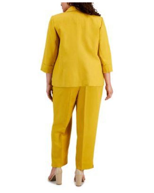 Kasper Yellow Plus Size Linen Blend Jacket Twist Neck Top Pants