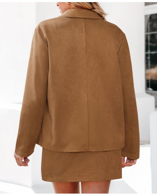 CUPSHE Brown Button Down Suede Matching Skirt Set