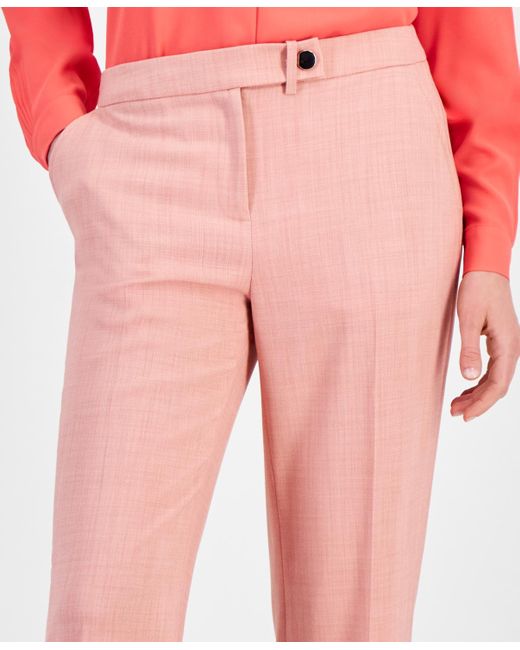 Anne Klein Red Twill Extended-tab Mid Rise Pants