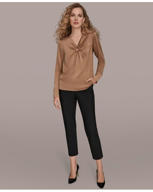 Donna Karan Natural V-neck Embellished Top