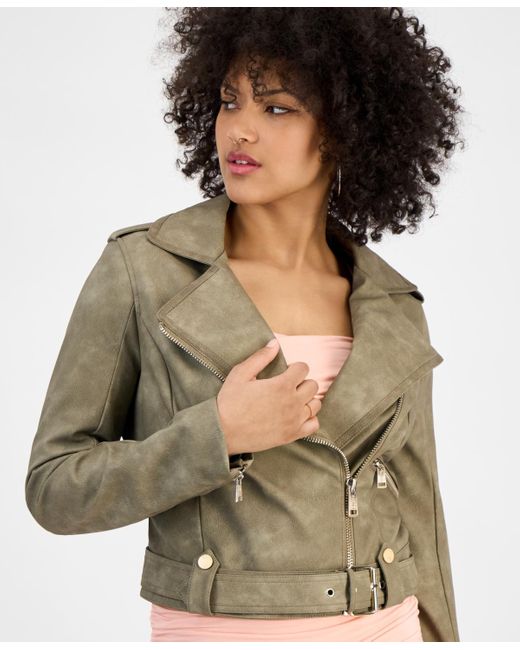 Guess Green Concetta Faux-leather Moto Jacket