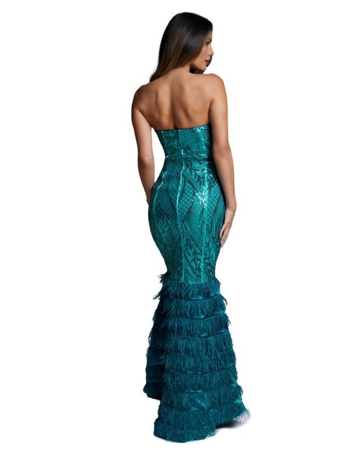 Bebe Blue Sequin Feather Gown