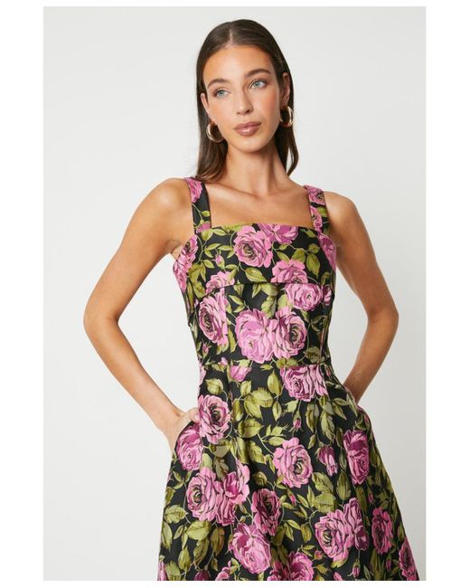 Coast White Wide Strap Jacquard Midi Dress