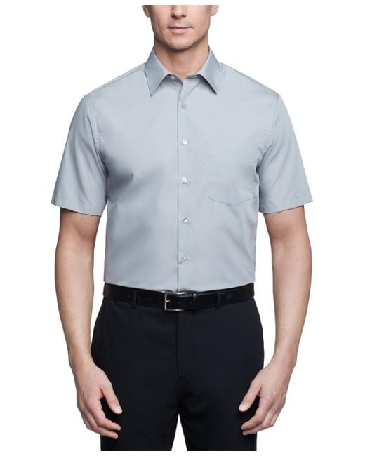 Van Heusen Blue Poplin Solid Short-sleeve Dress Shirt for men