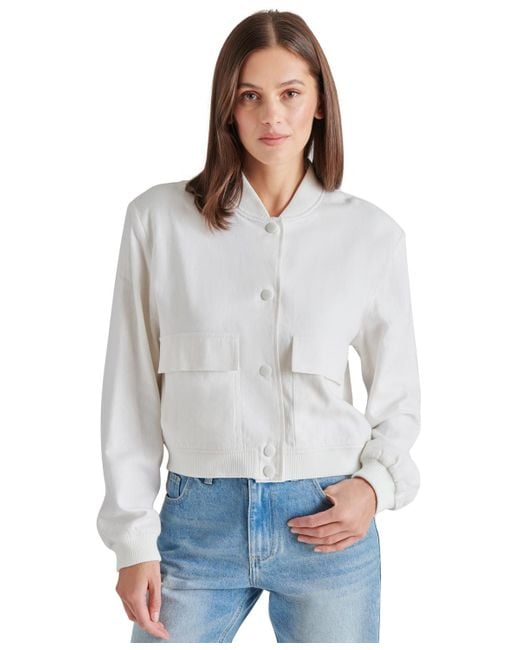 Steve Madden White Ardine Linen-blend Bomber Jacket