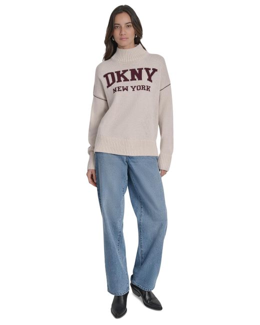 DKNY Natural Intarsia Logo Turtleneck Sweater