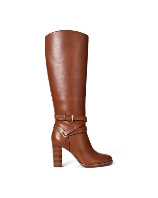 Ralph Lauren Brown Collins Stacked Heel Tall Boots