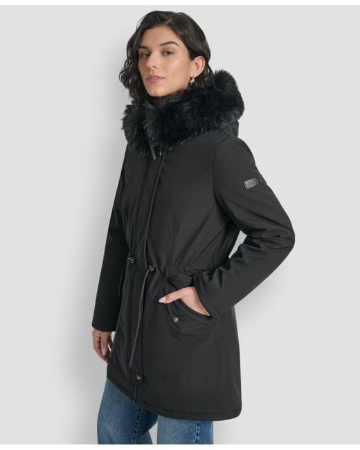 DKNY Black Trim Hooded Anorak Puffer Coat