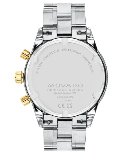 Movado Metallic Heritage Two Tone Stainless Steel Bracelet Watch 42mm for men
