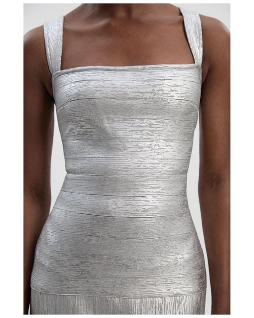 Karen Millen White Metallic Strappy Knit Maxi Dress