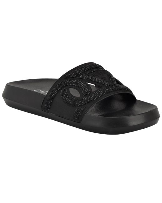 Guess Black Payca Rhinestone Eva Pool Slide Sandals