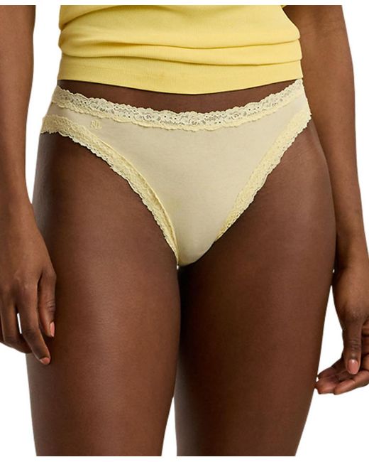 Lauren by Ralph Lauren Brown Cotton & Lace Jersey Bikini Brief Underwear 4l0076
