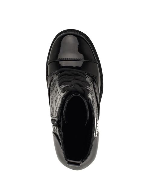 Guess Black Neadyn Heeled Lug Sole Lace Up Hiker Booties