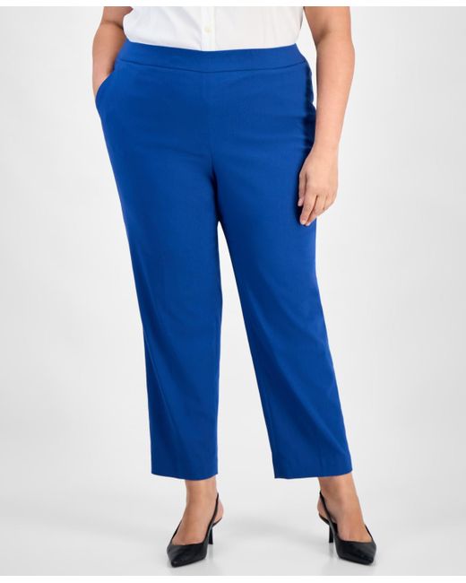 Kasper Blue Plus Size High Rise Straight Leg Pull-on Pants