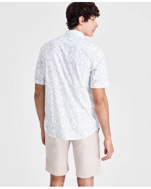 Alfani White Dot Print Short Sleeve Button Front Performance Shirt for men
