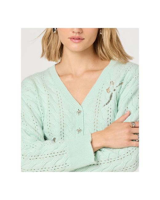 Astr Green V-neck Button-front Sweater