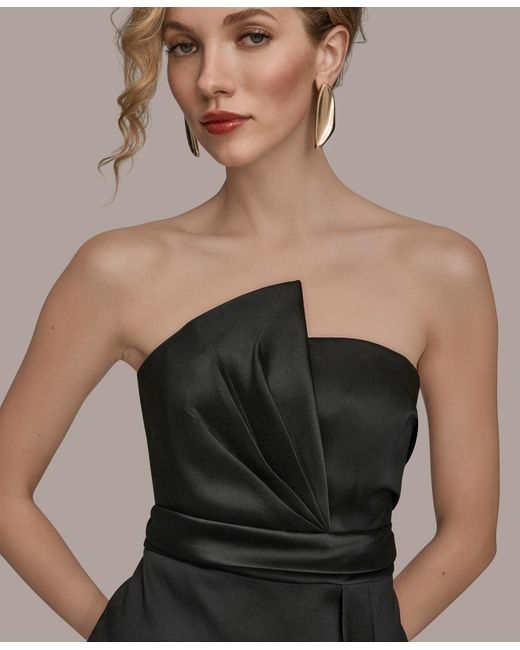 Donna Karan Black Asymmetric Twist Strapless Gown