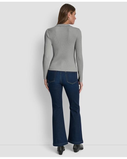 DKNY Gray Ribbed Long-sleeve Sweater