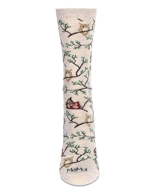 Memoi Natural Owls Crew Socks