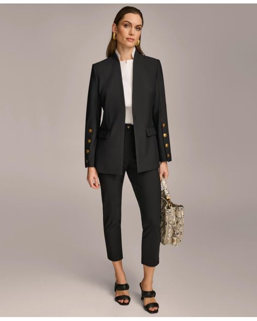 Donna Karan Black Button Sleeve Blazer