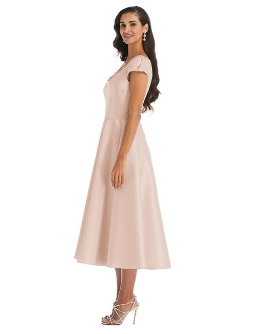 Alfred Sung Pink Plus Size Puff Cap Sleeve Full Skirt Satin Midi Dress