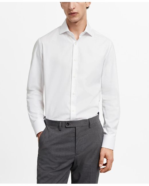 Mango White Slim-fit Textured Cotton Dress Shirt