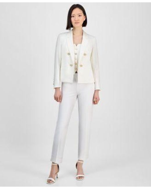 Anne Klein White Open Front Jacket Button Front Top Ankle Pants