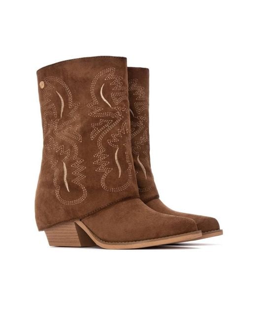 Xti Brown Suede Foldover Booties By