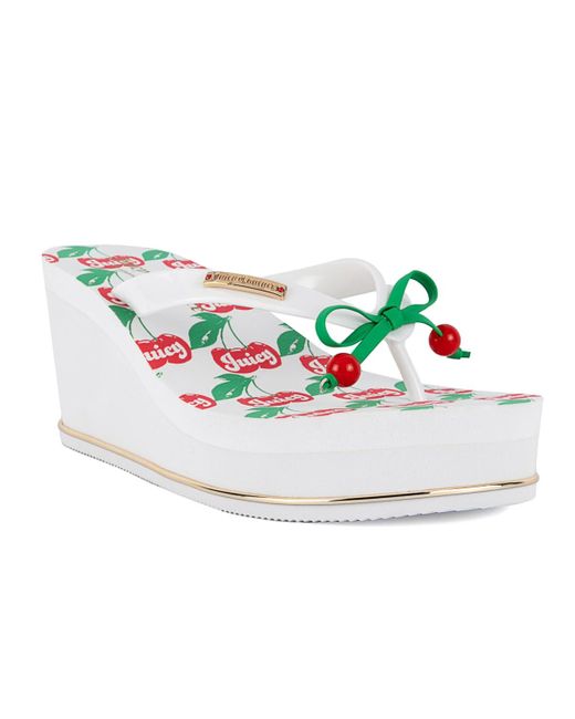 Juicy Couture White Umani Cherry Platform Wedge Flip-flop Sandals