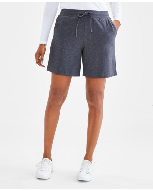 Style & Co. Blue Petite Mid-rise Knit Drawstring Shorts
