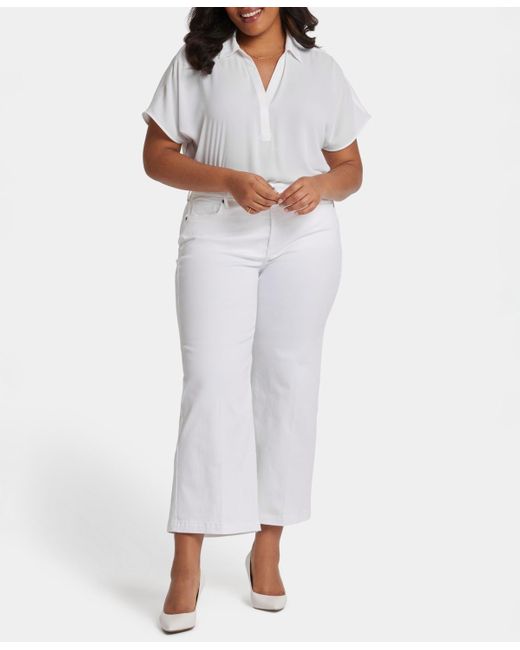 NYDJ Women's White Plus Size Teresa Wide Leg Ankle Jeans