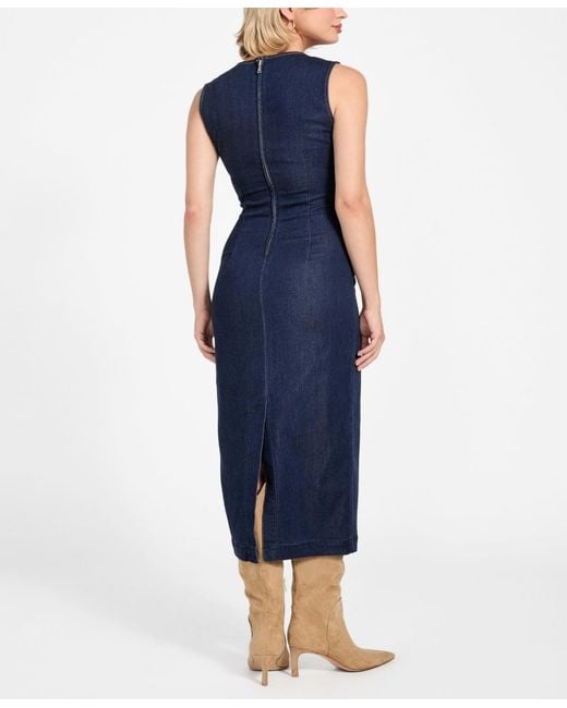 Guess Blue Sleeveless Dahlia Denim Midi Dress