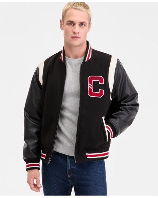 Champion Men's Black Mixed-media Varsity Bomber Jacket