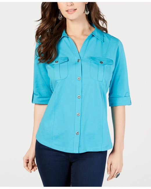 Style & Co. Blue Utility Shirt, Created For Macy's