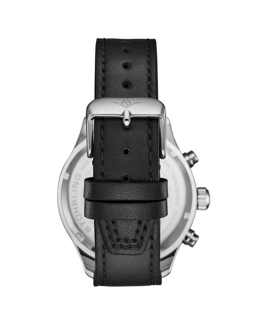 Stuhrling Black Navigator 4075 Men S 43mm Green Sunray Dial Brown Leather Strap Chronograph Quartz Watch for men