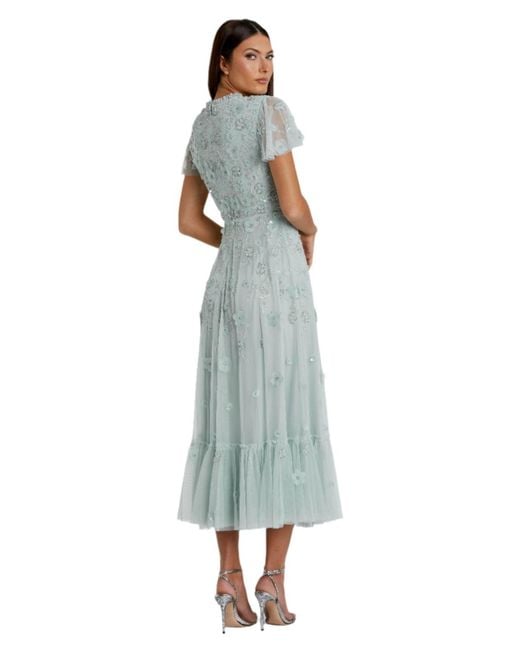 Mac Duggal White Embellished High Neck Cap Sleeve A Line Dress